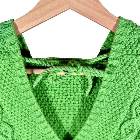 Ralph Lauren Polo Jeans Women's Small Green Cotton Cable Knit Sweater Hoodie - Picture 6 of 12